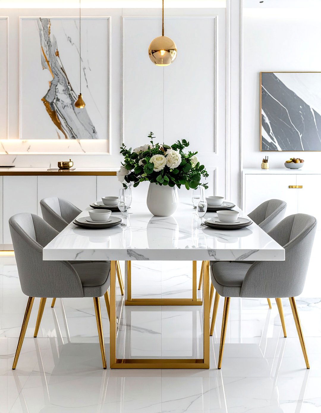 White marble dining table - 30 sunrise dining room ideas