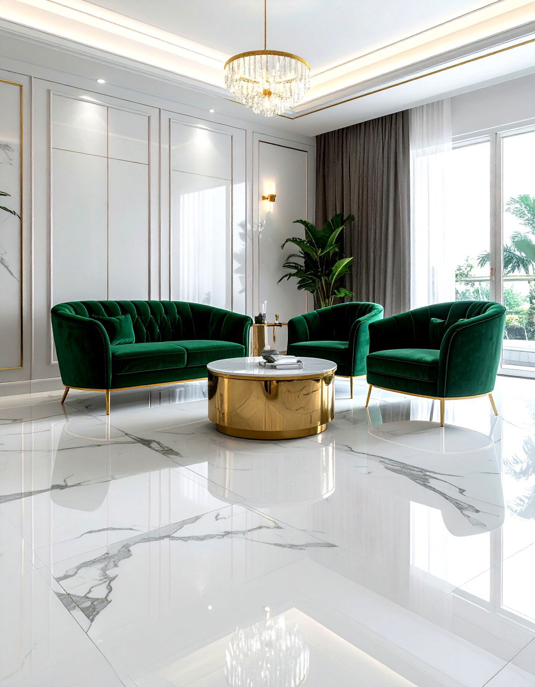 White marble floor tile - 30 living room tile ideas