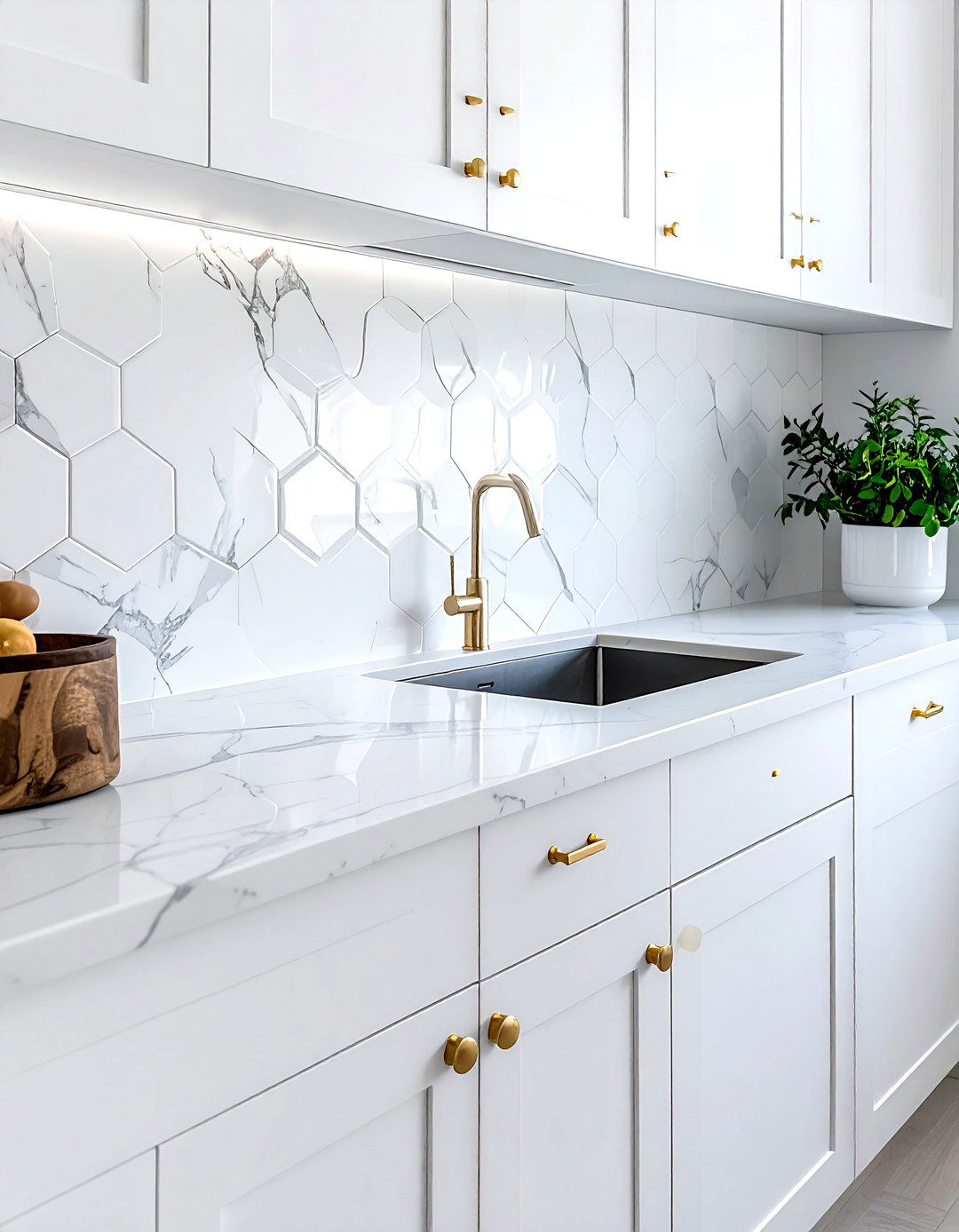 White marble hexagon tile - 30 hexagon tile kitchen backsplash ideas