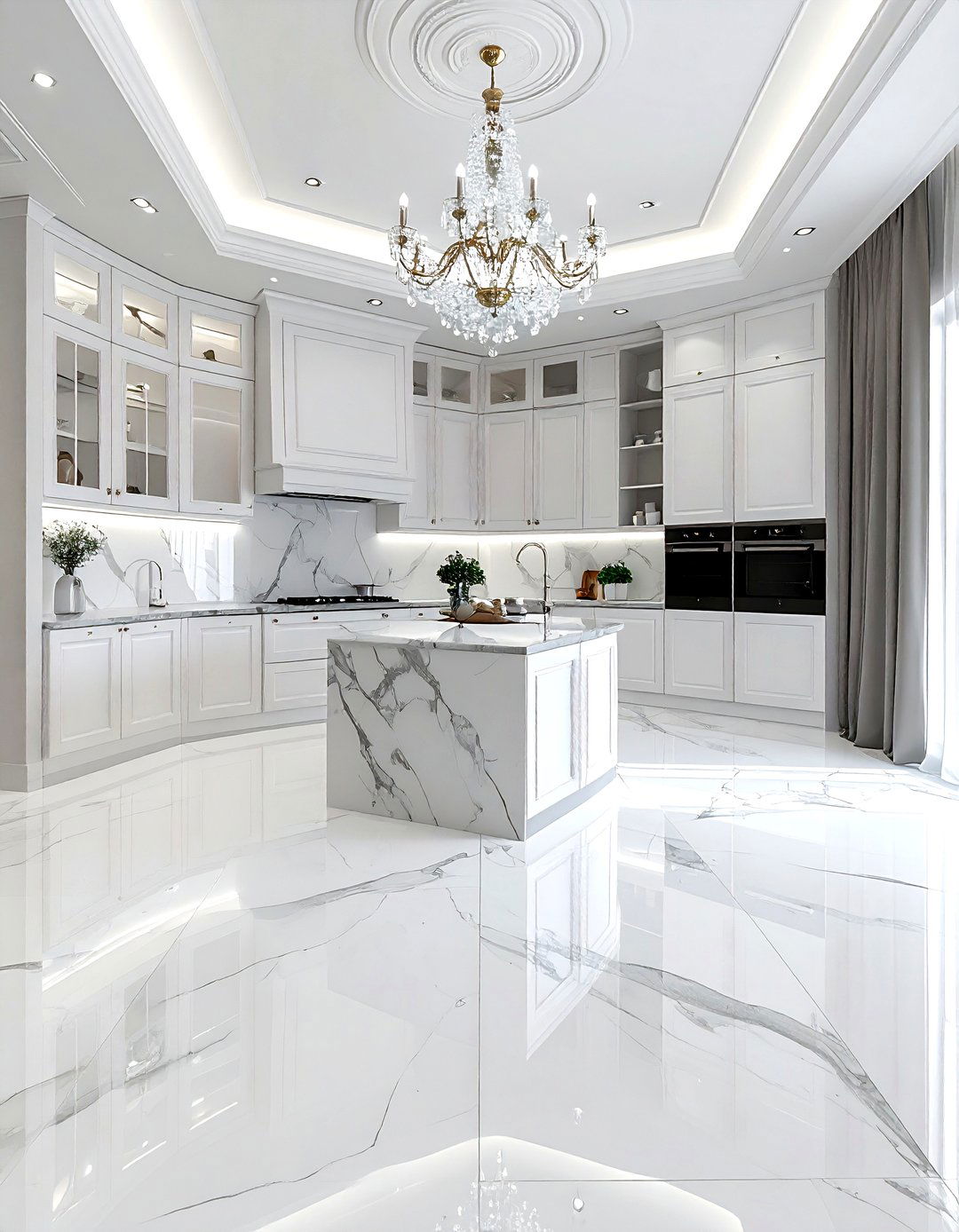 White marble kitchen - 30 natural stone floor kitchen ideas