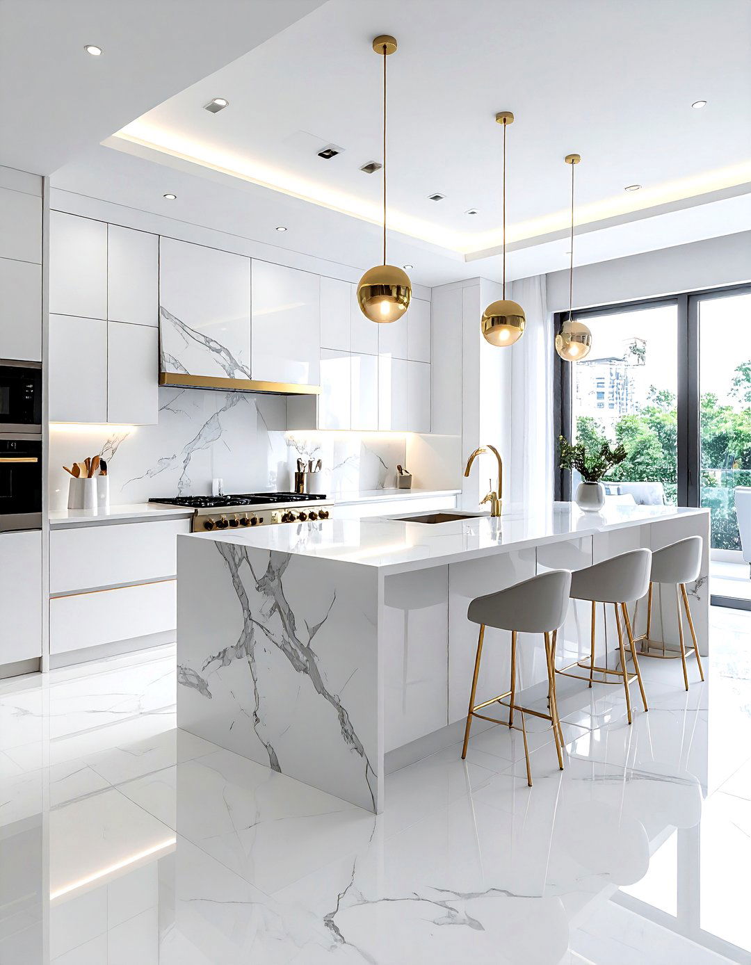 White marble kitchen - 30 spacious kitchen ideas