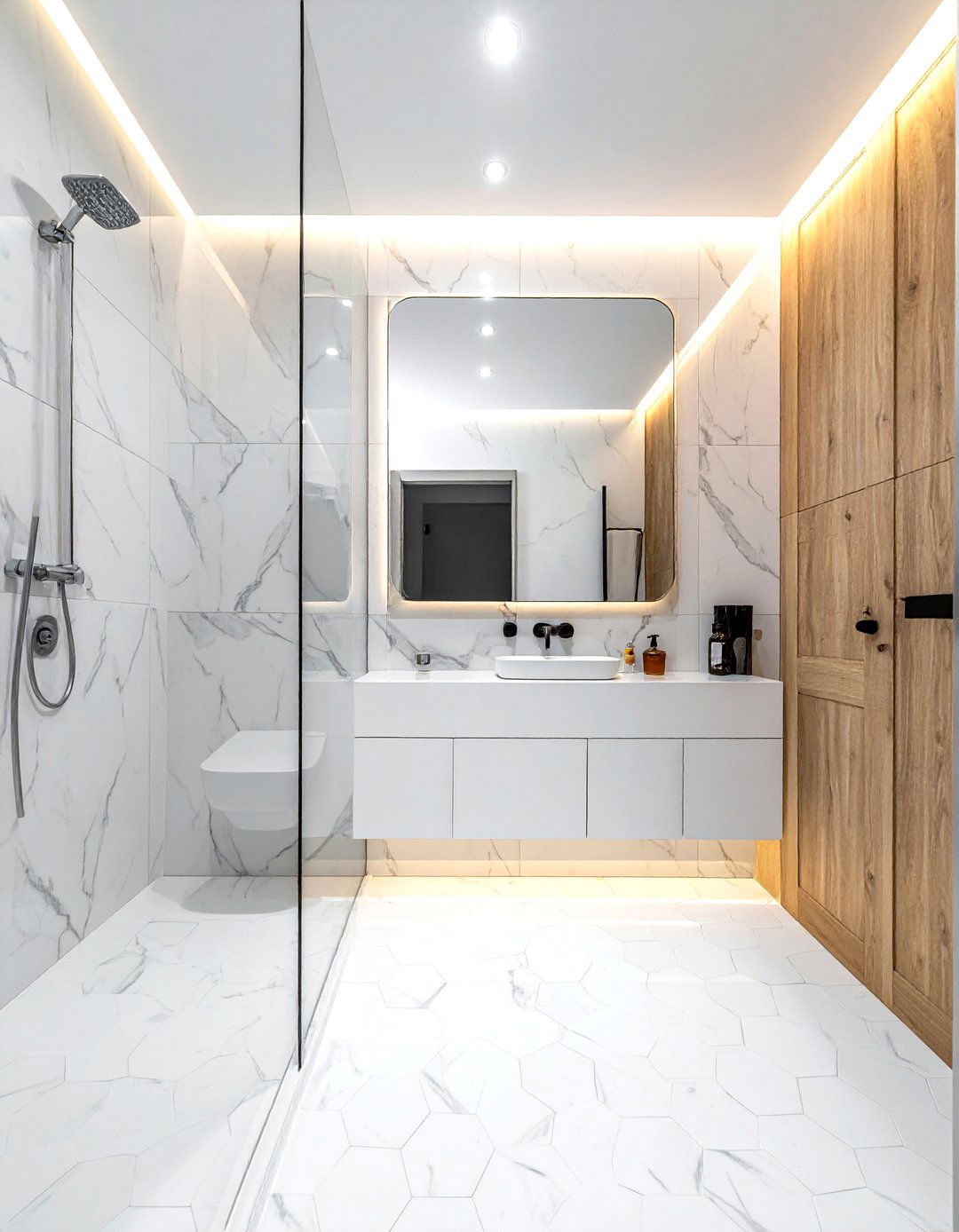 White marble mosaic tile - 30 white marble bathroom ideas