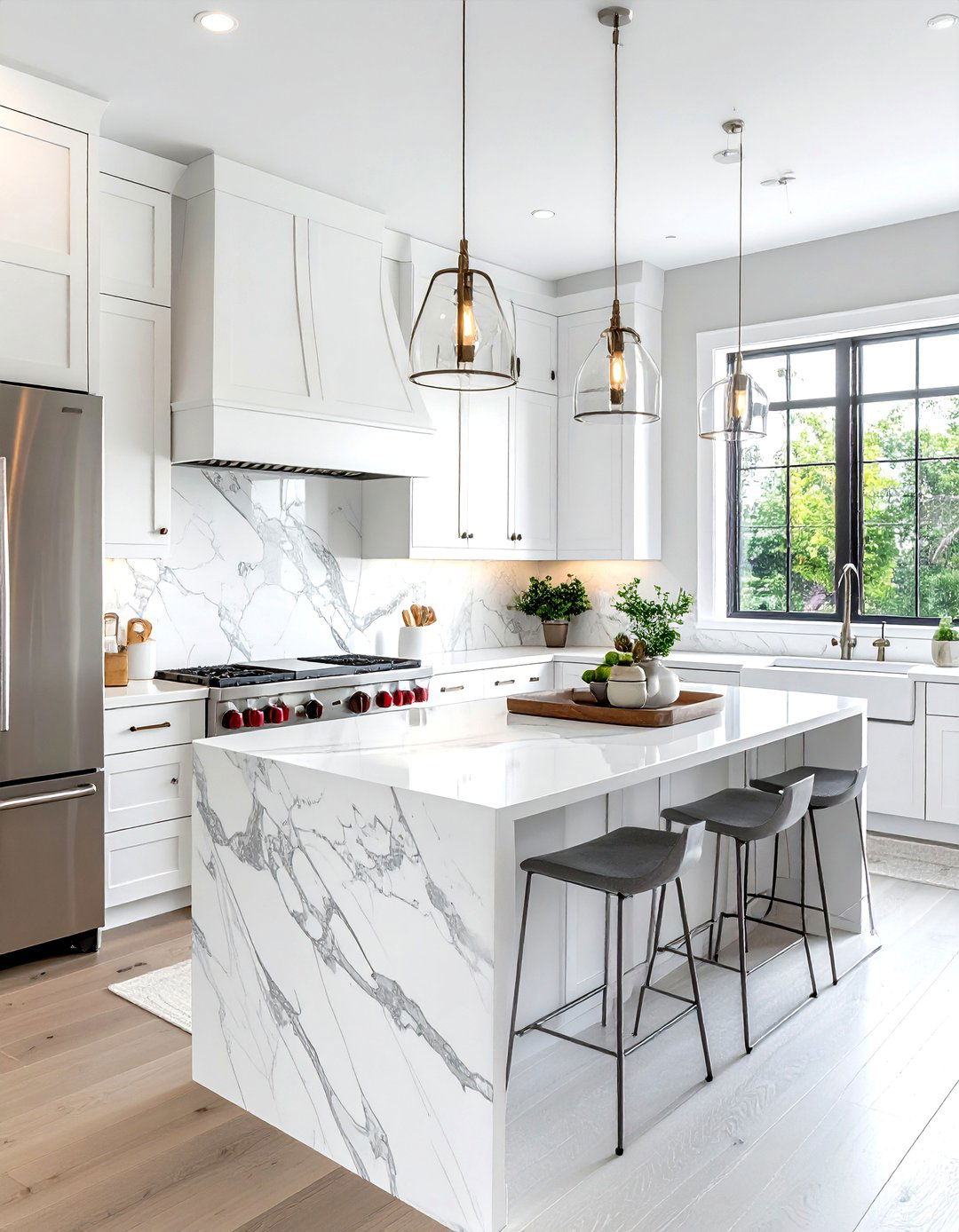 White marble porcelain slab - 30 porcelain tile kitchen backsplash ideas