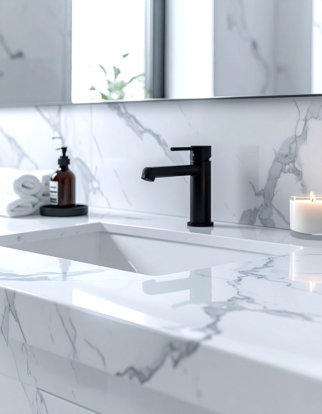 White marble surface - 30 Nordic bathroom ideas