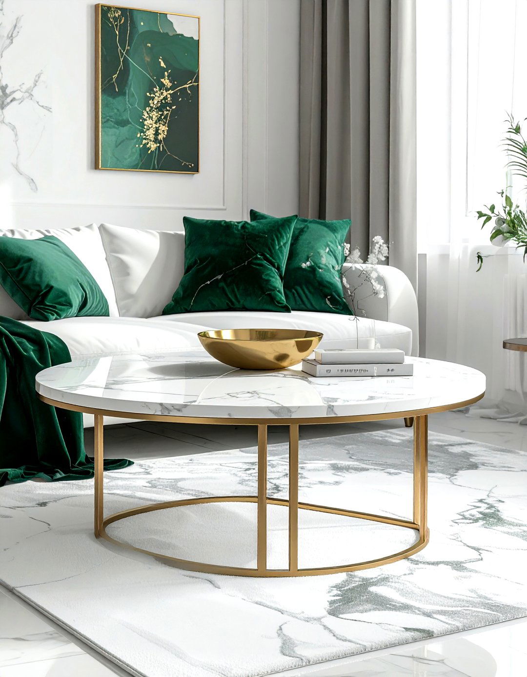 White marble table - 30 emerald and white living room ideas