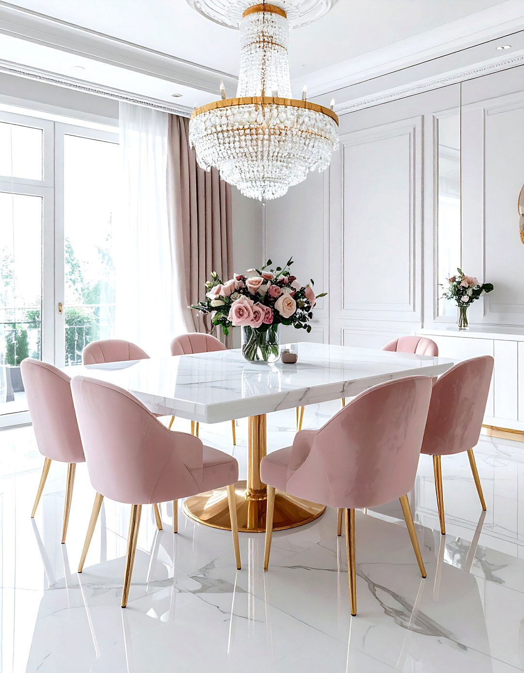 White marble table - 30 golden hour dining room ideas