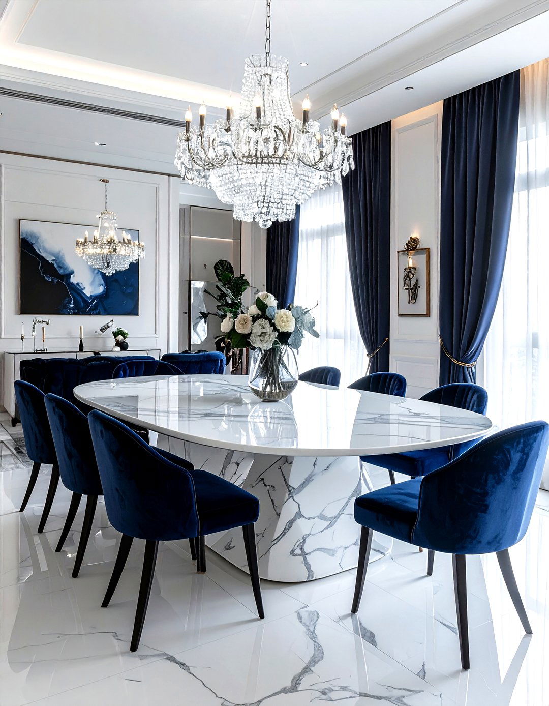 White marble table - 30 intimate dining room ideas