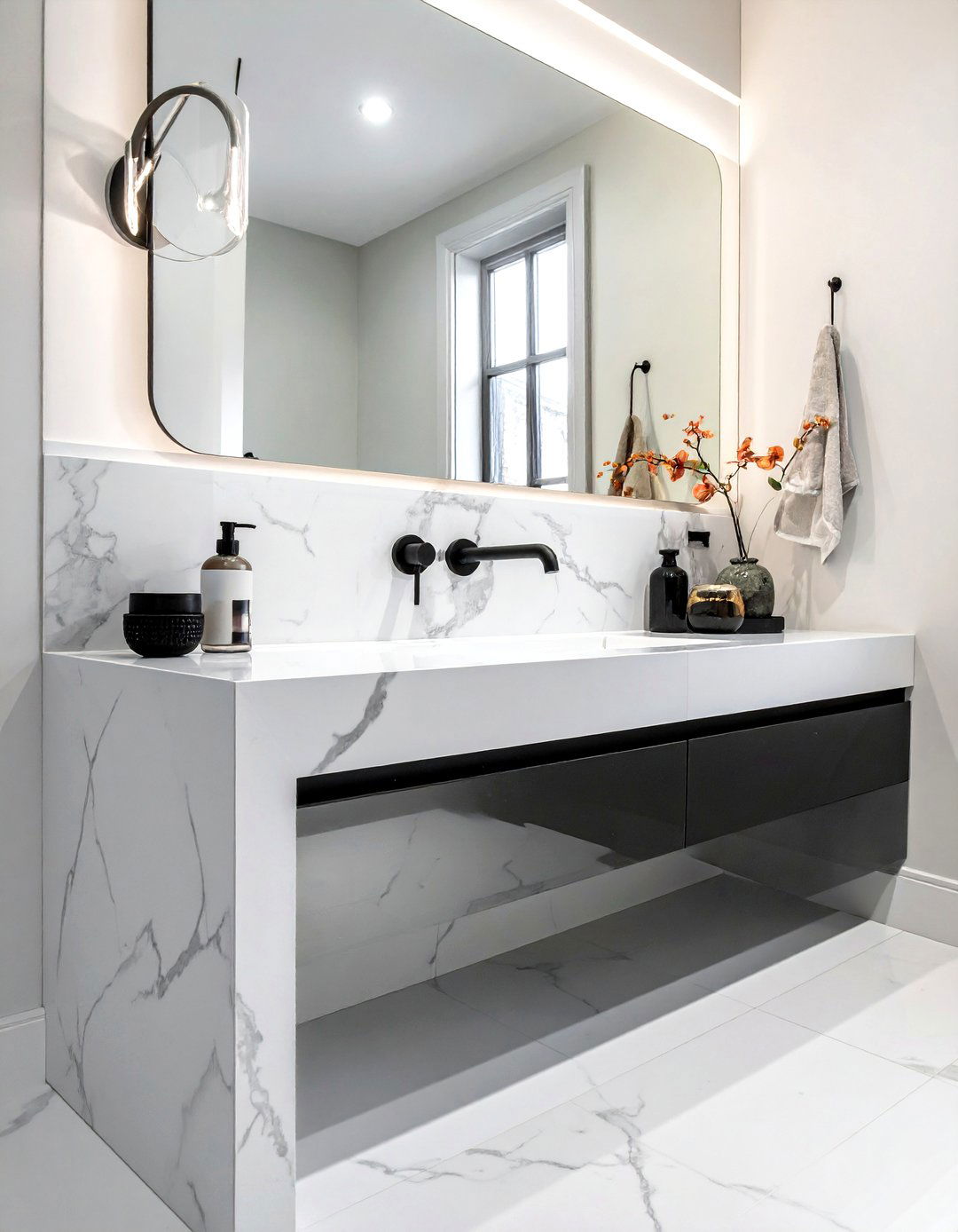 White marble vanity top - 30 white marble bathroom ideas
