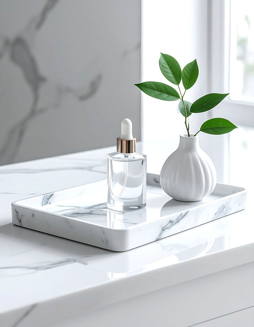 White marble vanity tray - 30 white bathroom accessories ideas