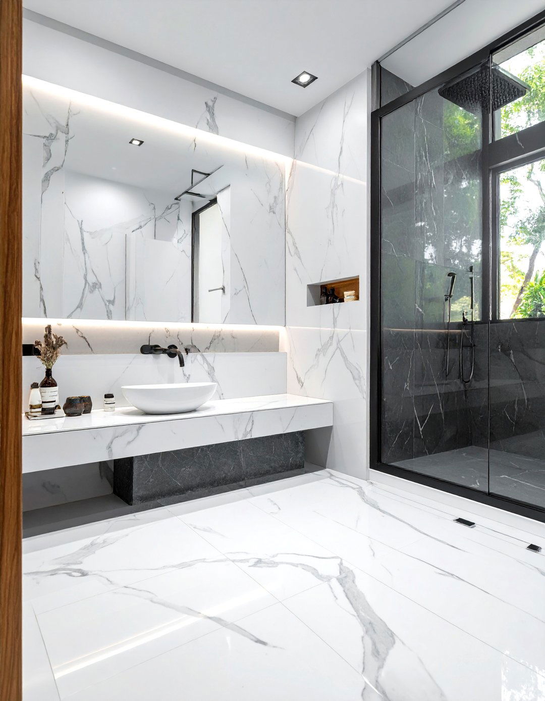 White marble walk in shower - 30 white marble bathroom ideas