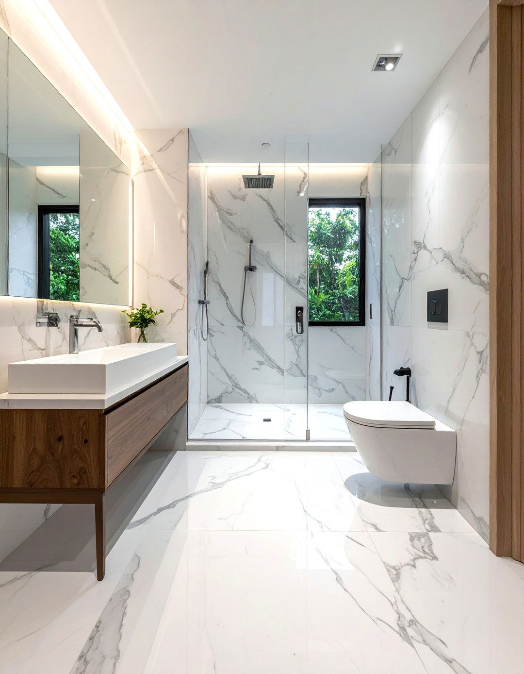 White marble wet room - 30 white marble bathroom ideas