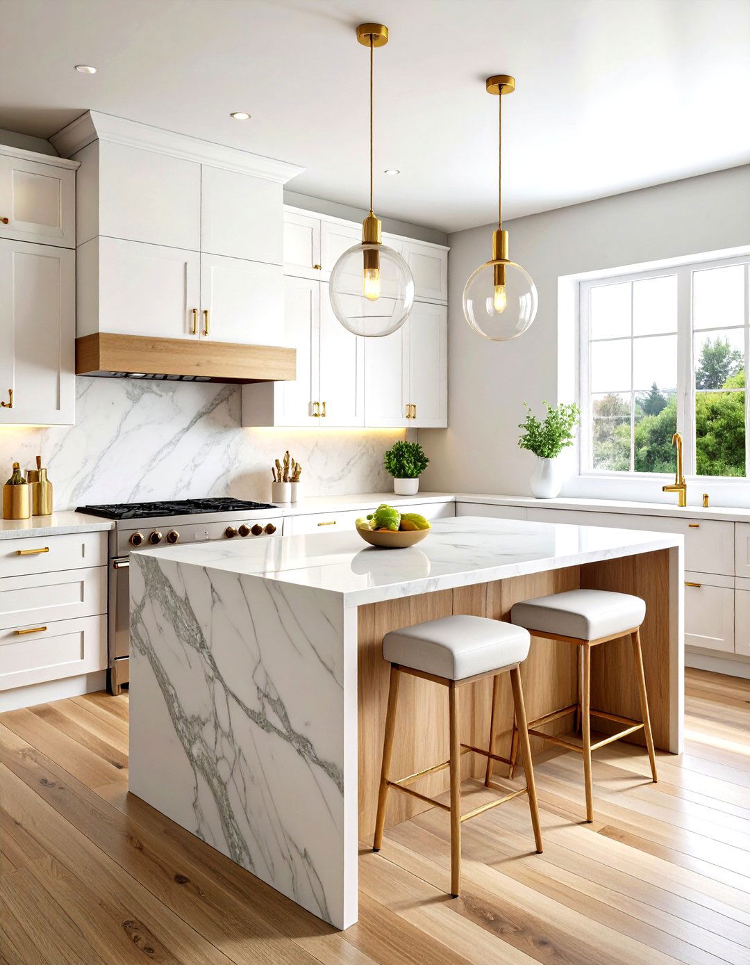 White oak and marble kitchen - 30 kitchen texture layering ideas