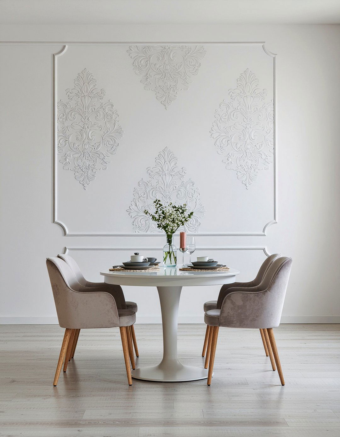 White on white damask wallpaper - 30 damask wallpaper dining room ideas