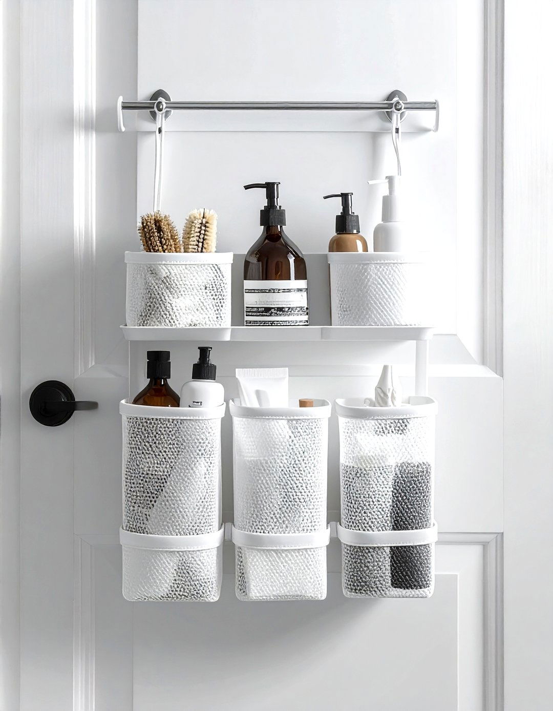 White over door organizer - 30 white bathroom accessories ideas