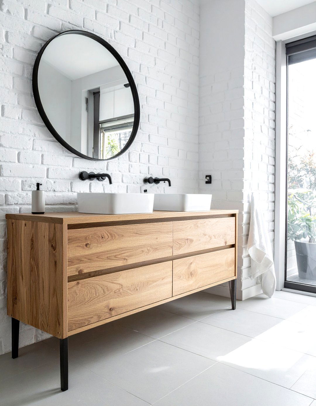 White painted brick - 30 brick bathroom ideas