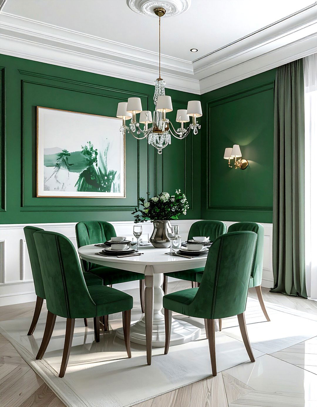 White paneling emerald green dining room - 30 emerald and white dining room ideas