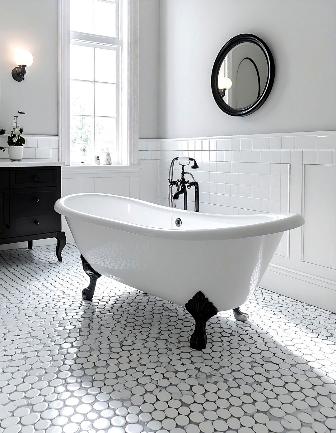 White penny rounds - 30 bathroom flooring ideas