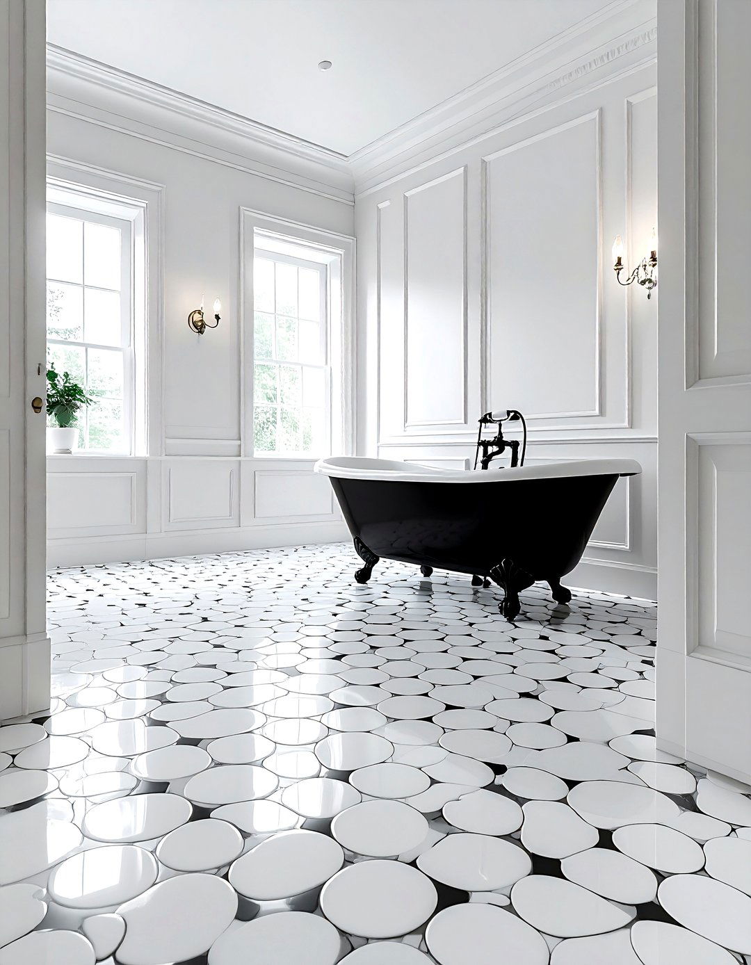 White penny tile black grout - 30 penny round tile bathroom ideas