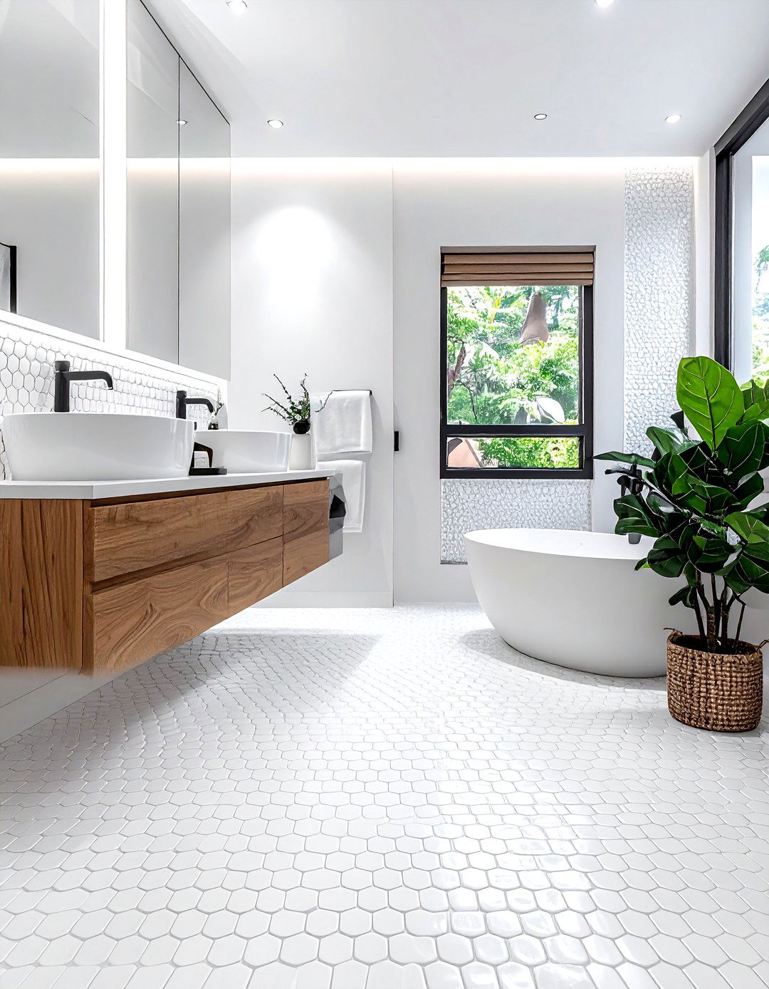 White penny tile floor - 30 penny tile bathroom ideas