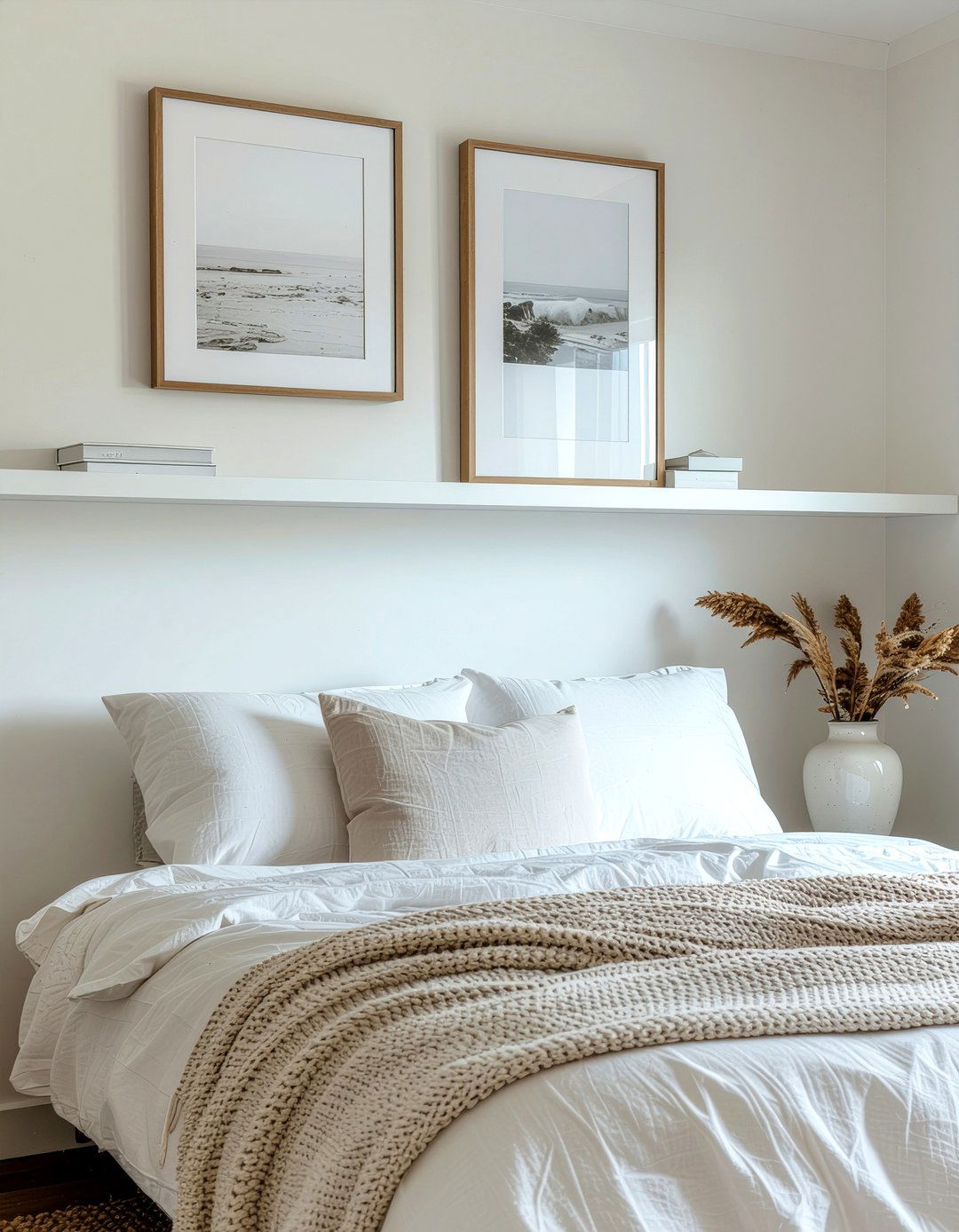 White picture ledge above bed - 30 bedroom ledge shelves