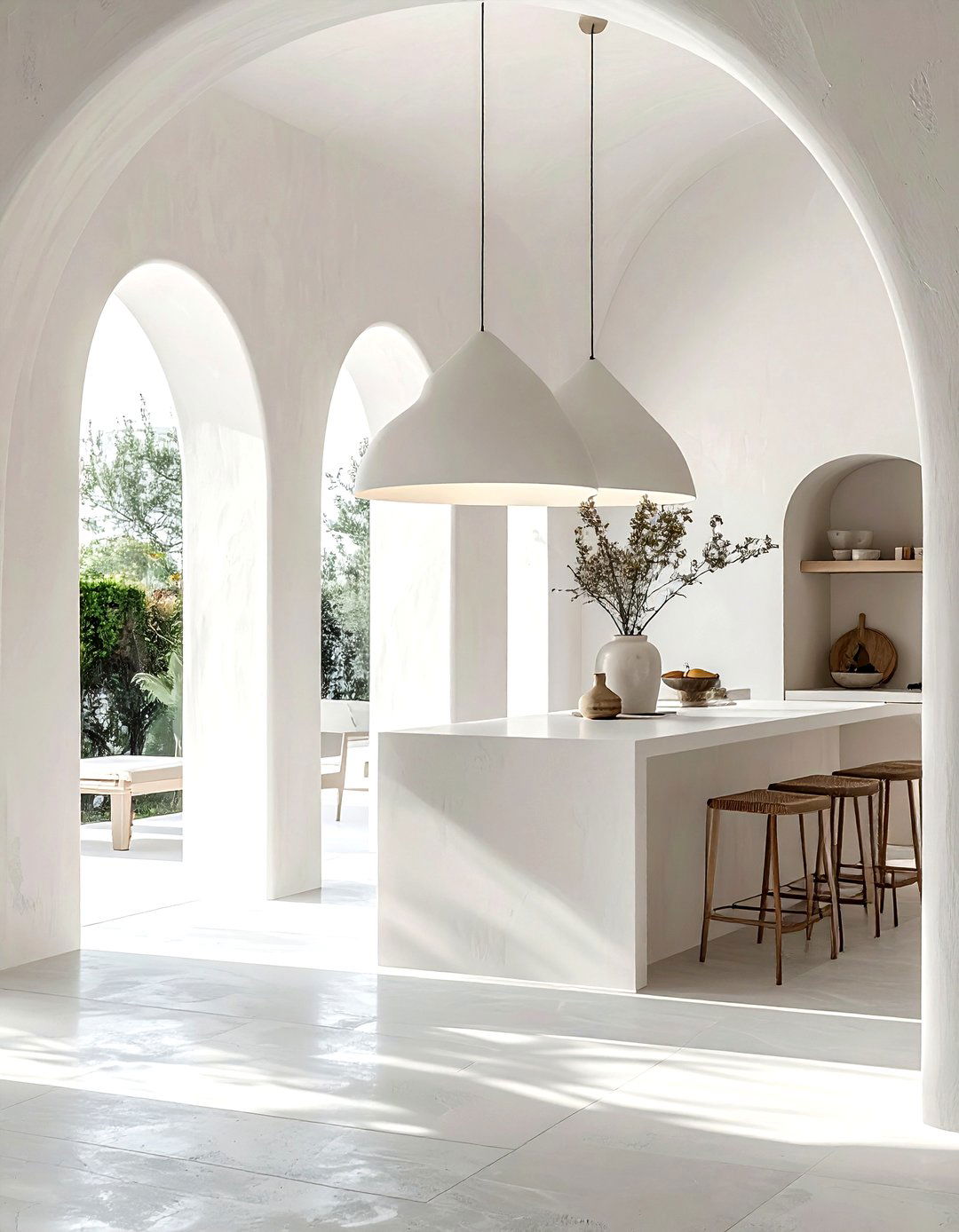 White plaster pendant - 30 kitchen island pendant ideas