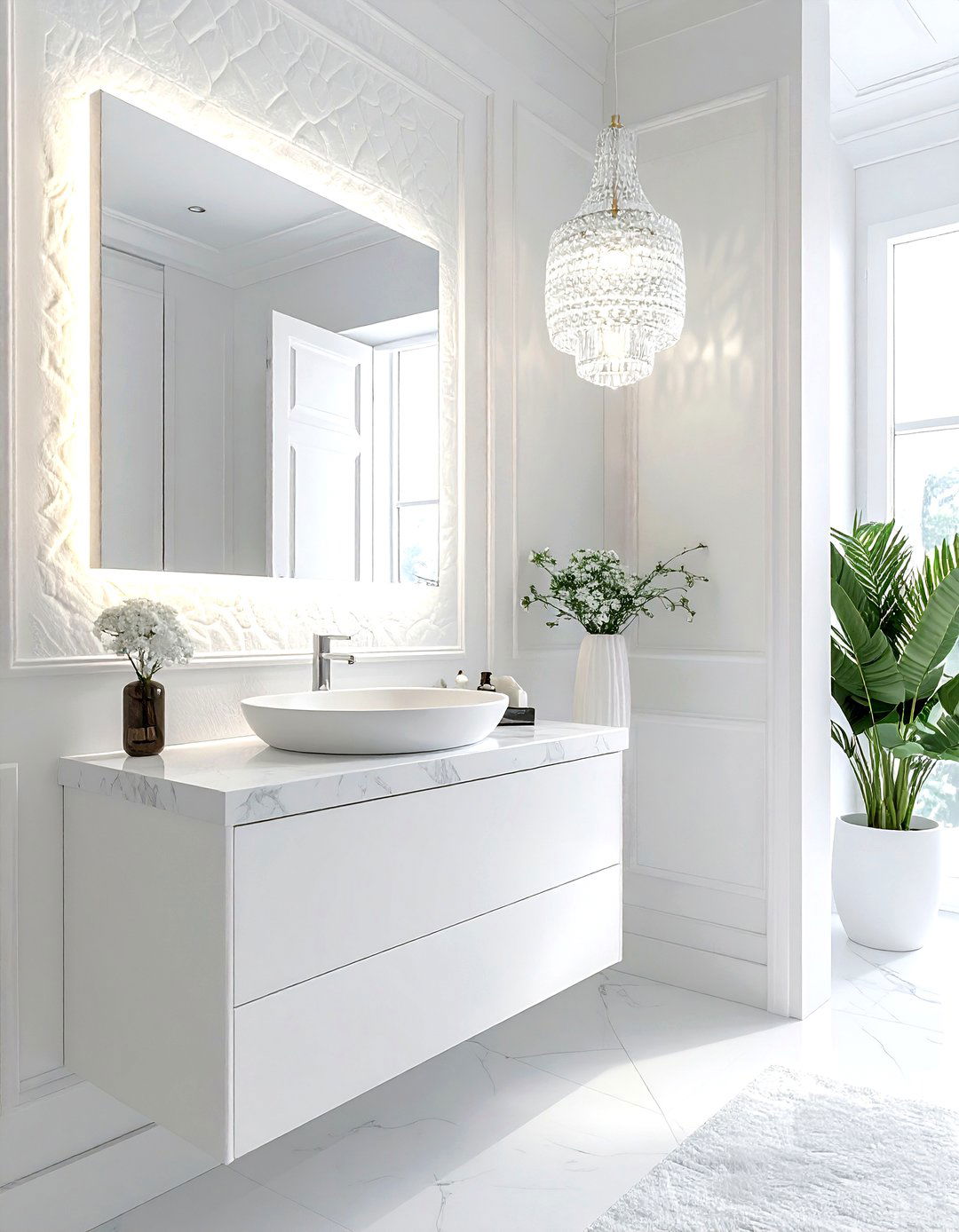 White powder room - 30 white bathroom decor ideas