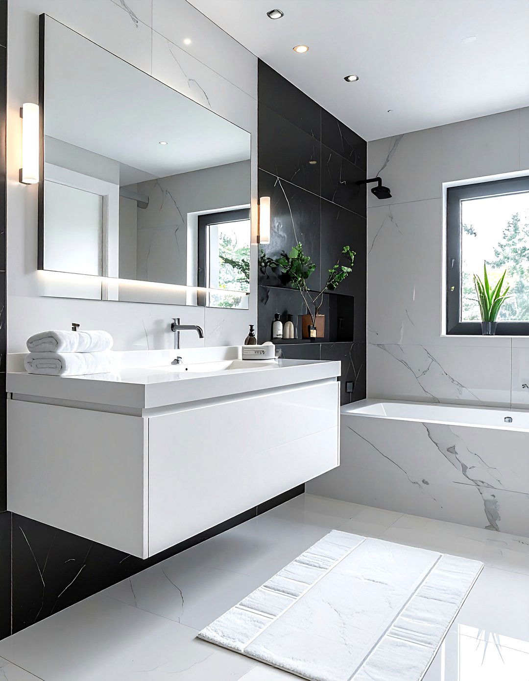White quartz charcoal bathroom - 30 charcoal and white bathroom ideas