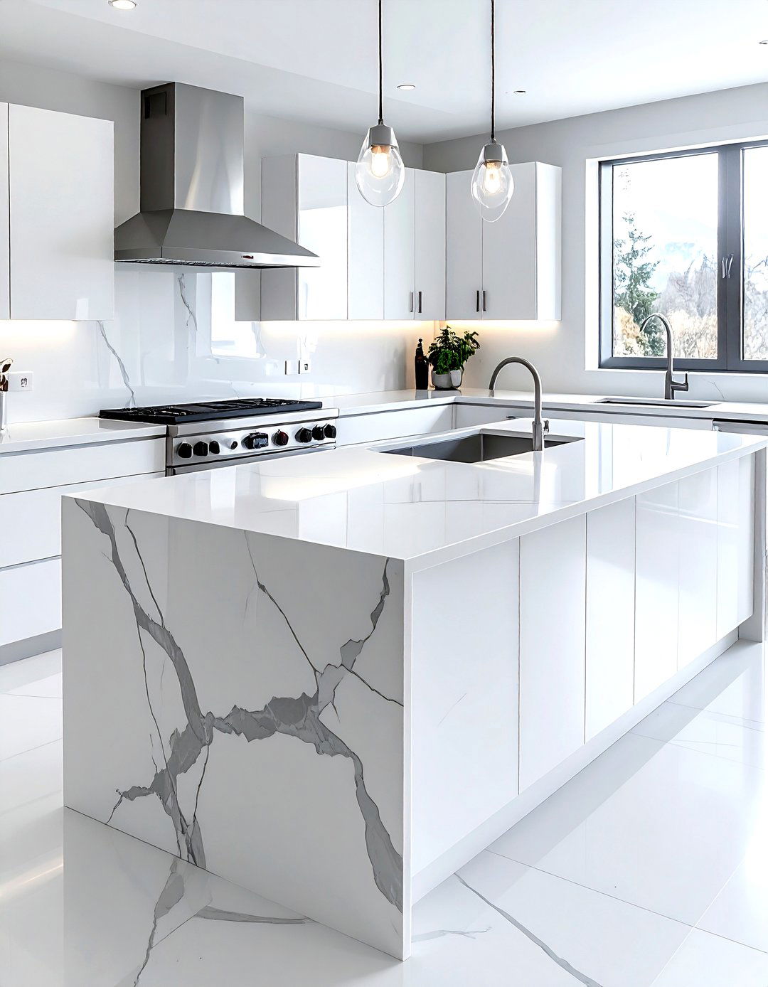 White quartz countertops - 30 white kitchen decor ideas
