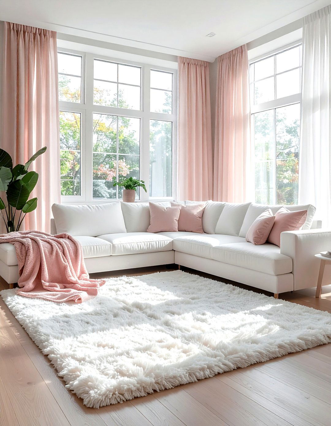 White sectional sofa - 30 blush and white living room ideas