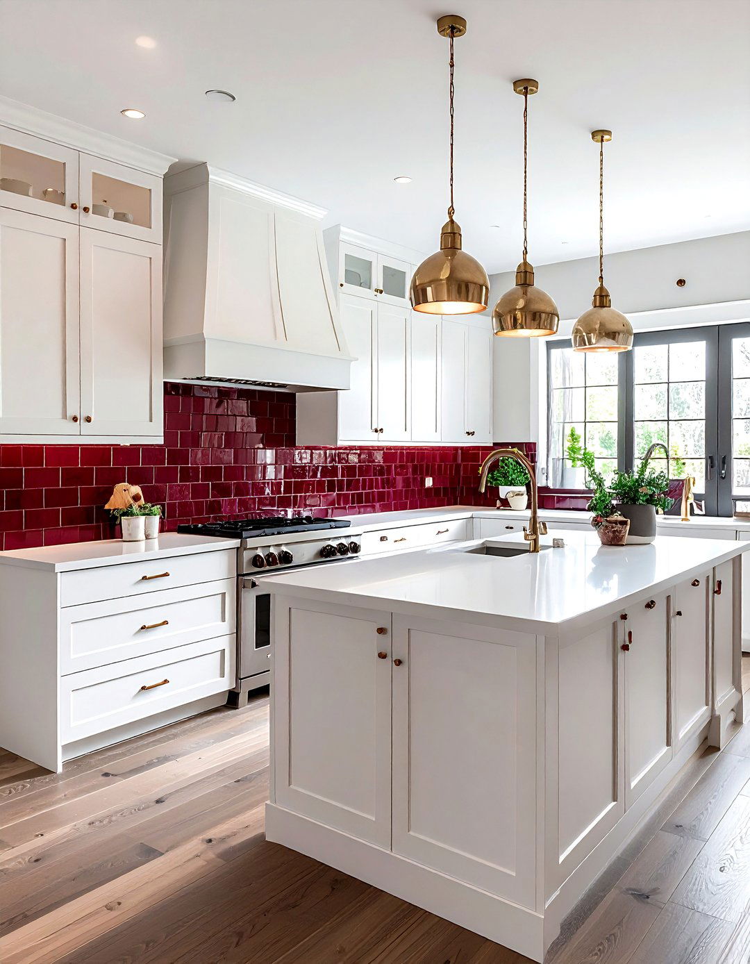 White shaker cabinets burgundy backsplash - 30 burgundy and white kitchen ideas