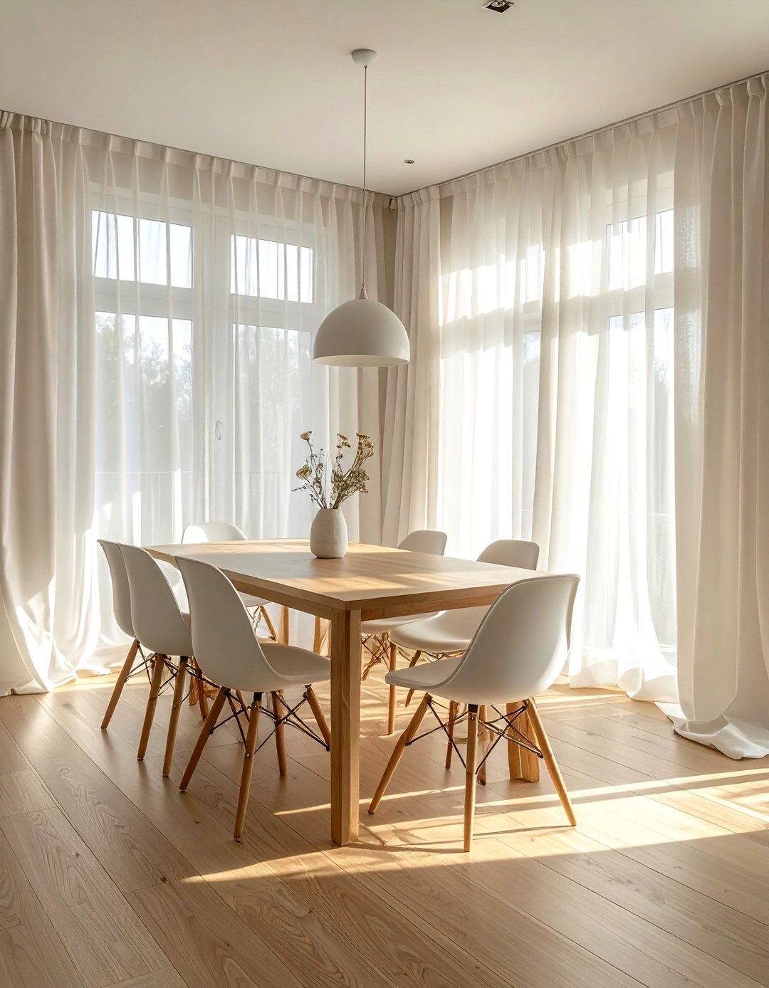 White sheer curtains - 30 dining room drape ideas