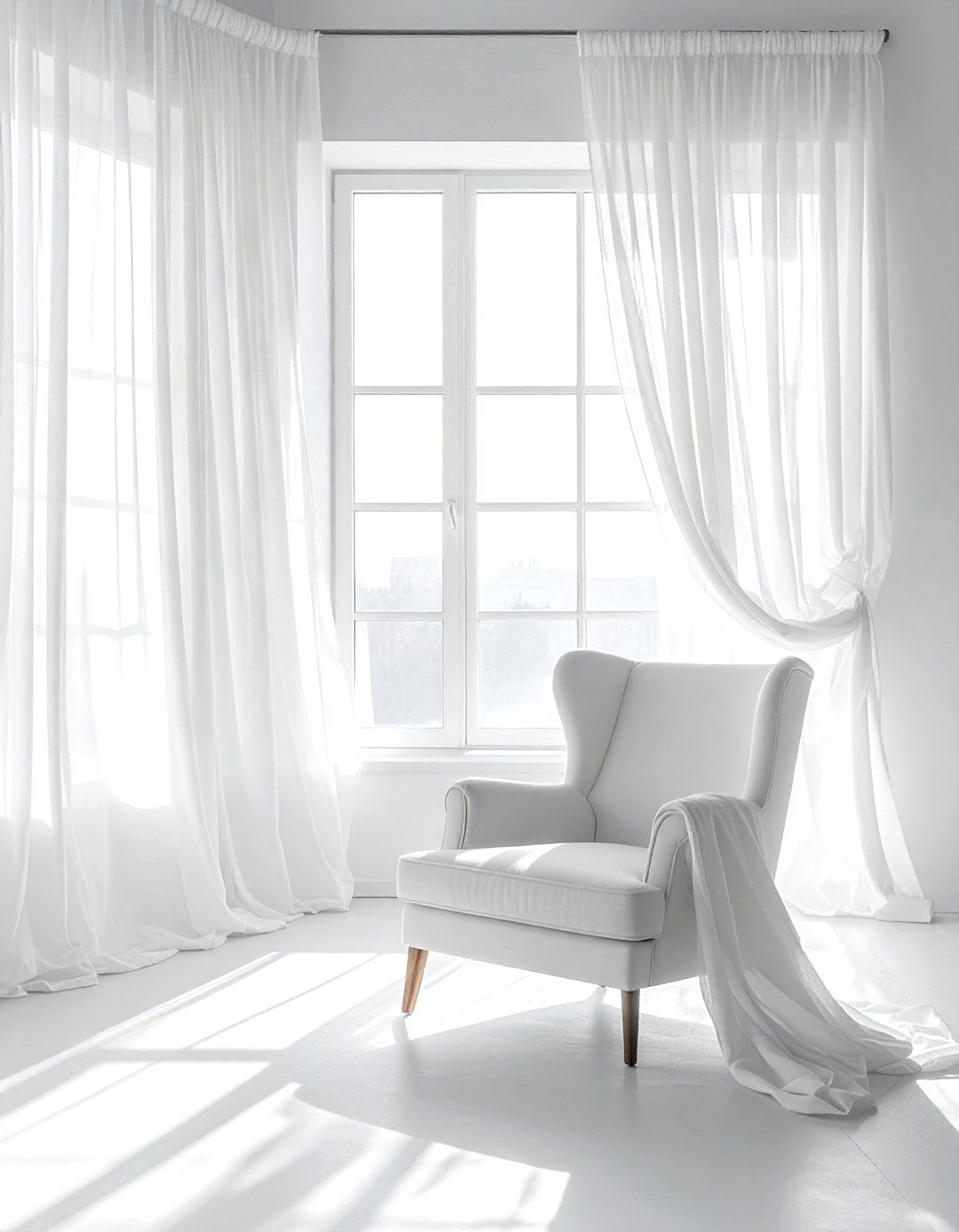 White sheer curtains - 30 all white decor ideas