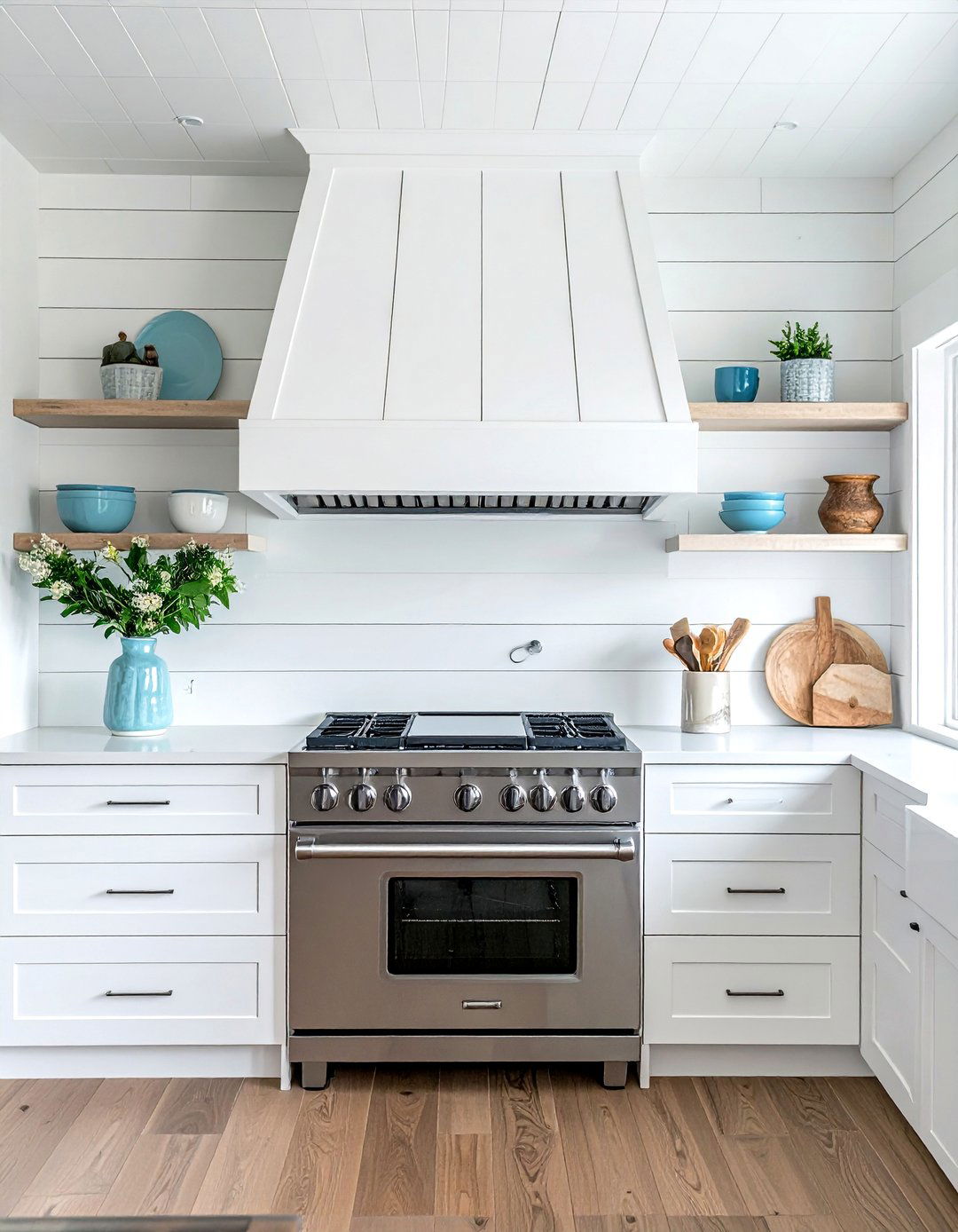 White shiplap range hood - 30 white hood kitchen ideas