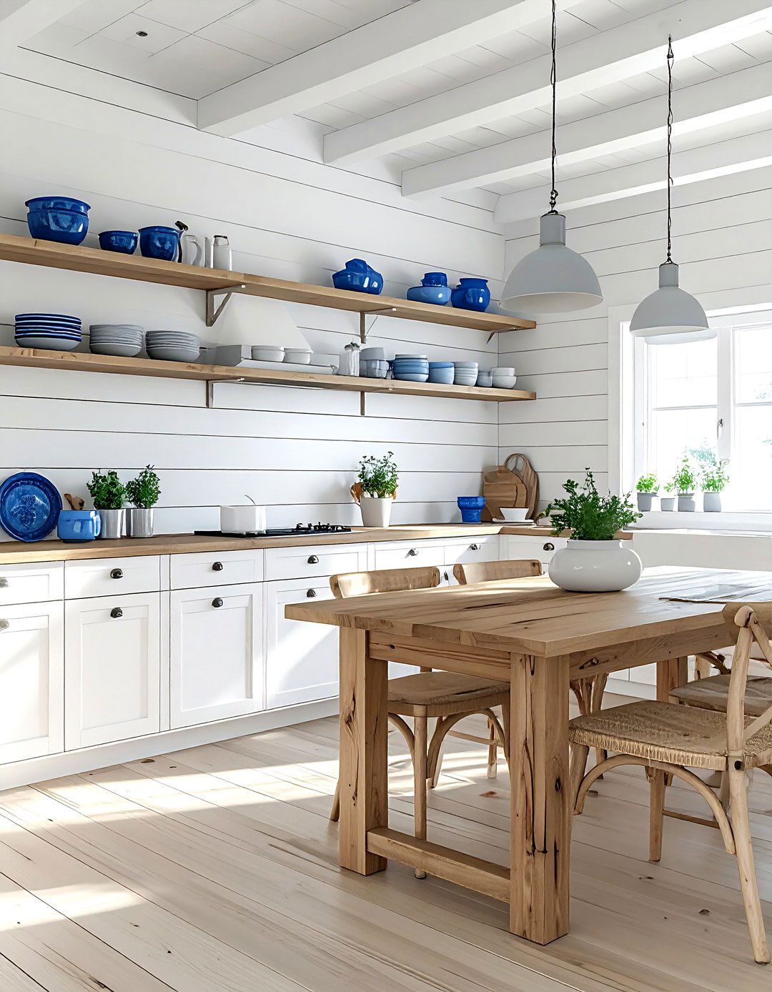 White shiplap walls - 30 nautical kitchen ideas