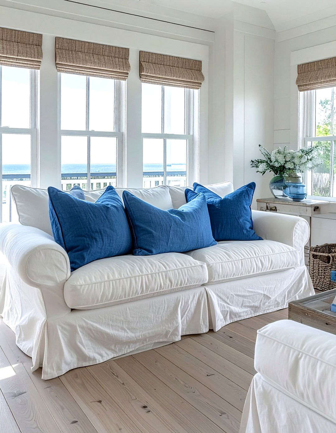 White slipcovered sofa - 30 coastal grandmother decor ideas