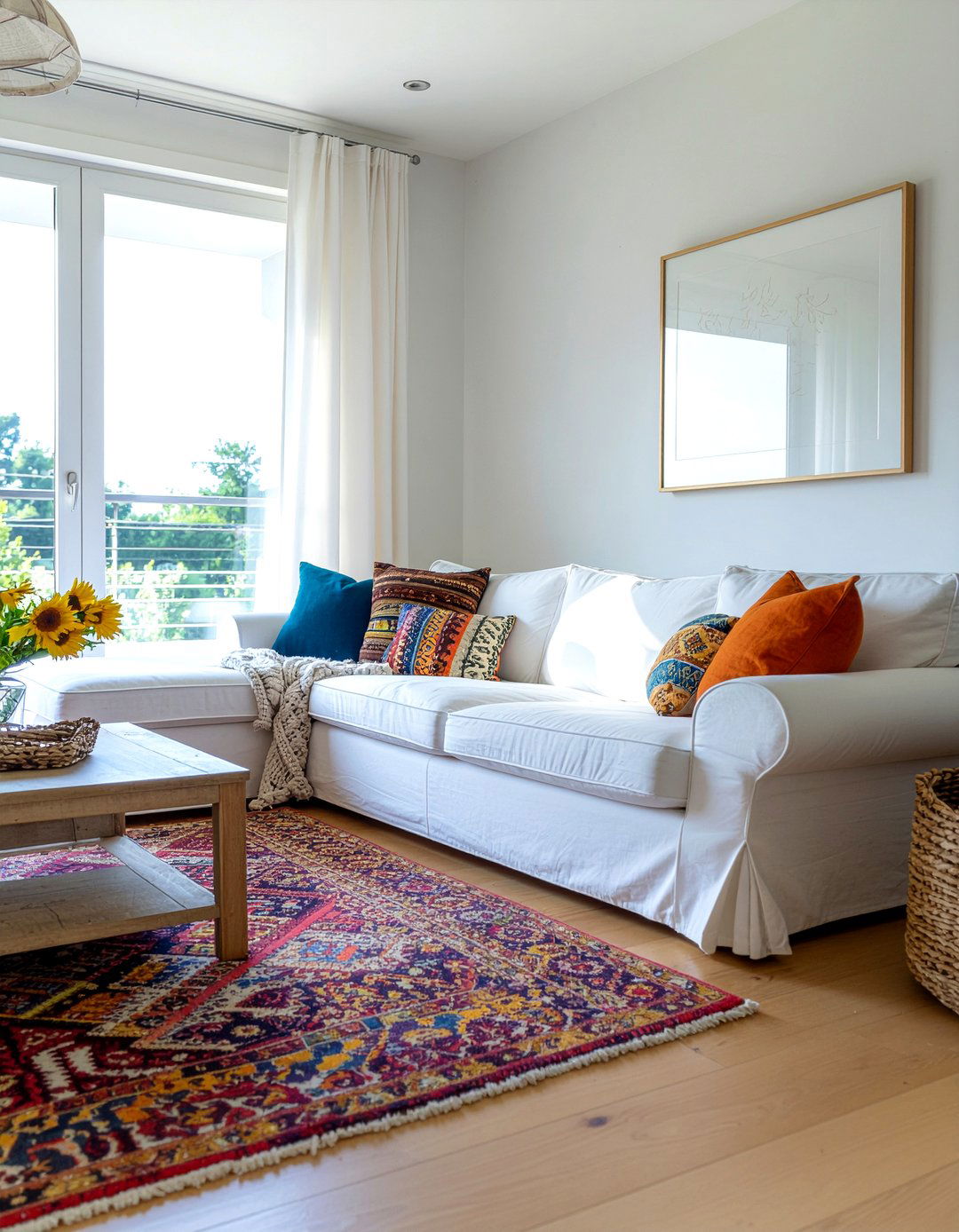 White slipcovered sofa living room - 30 cottage core living room ideas