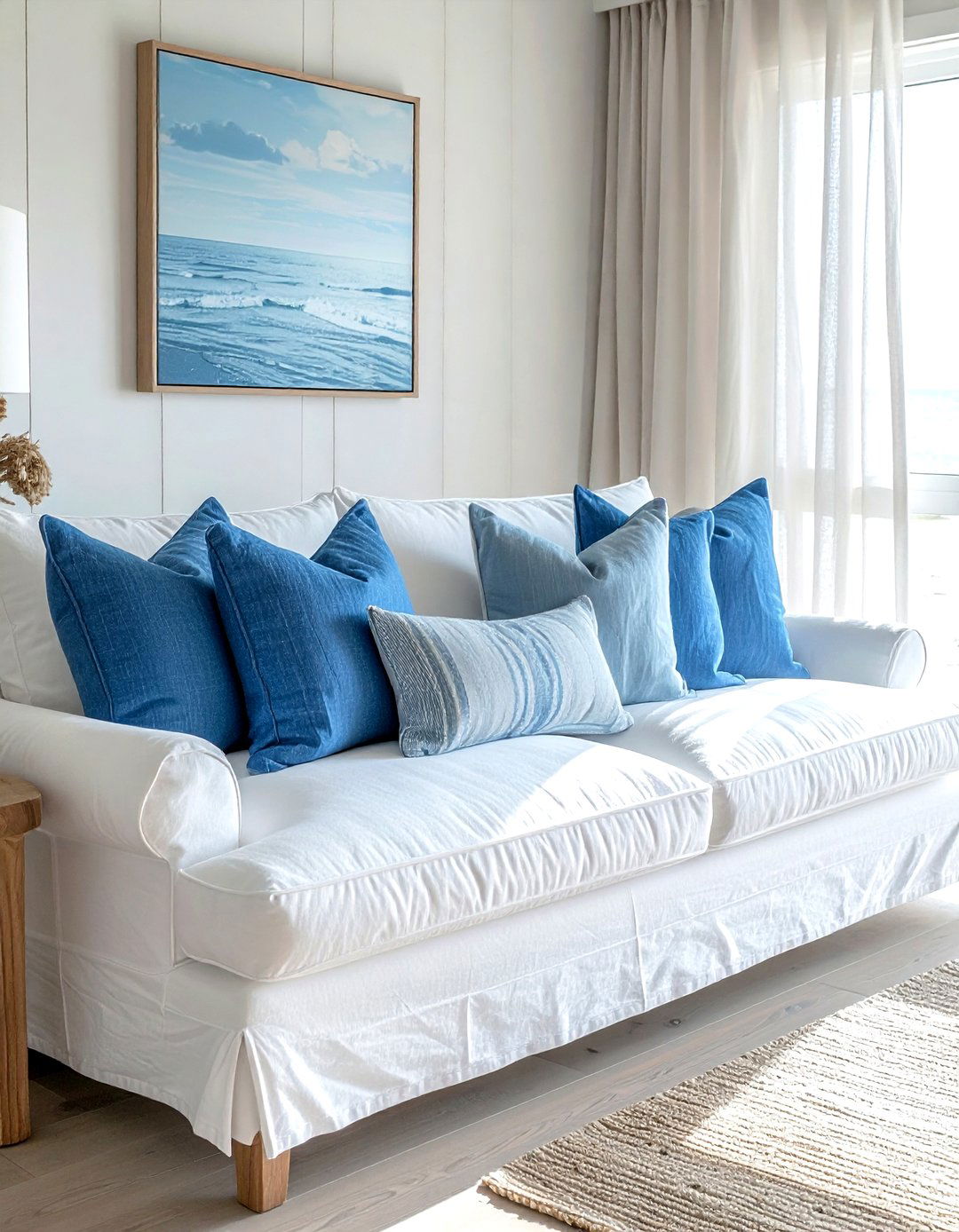 White slipcovered sofa - 30 beach decor ideas