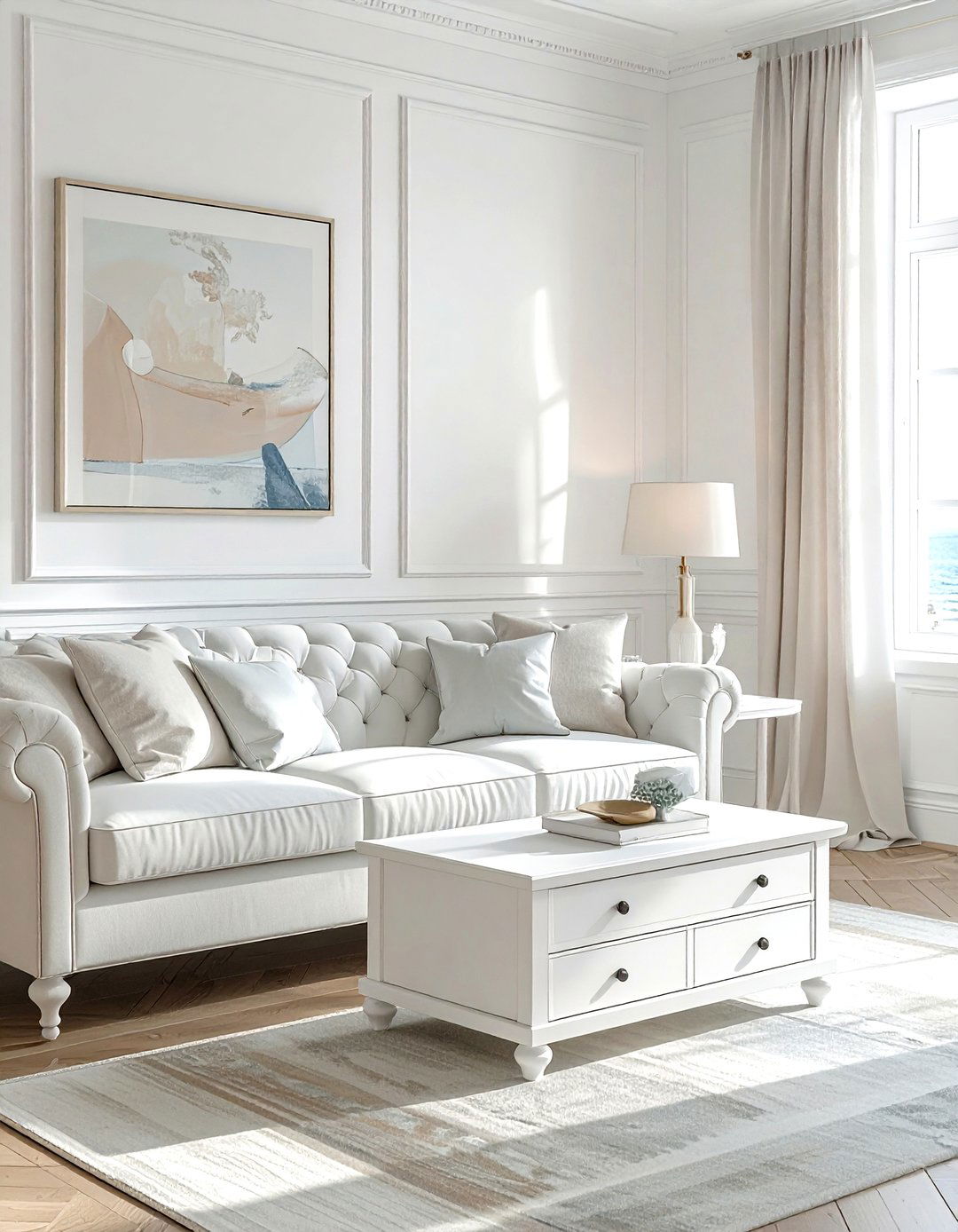 White sofa table with storage - 30 living room sofa table ideas