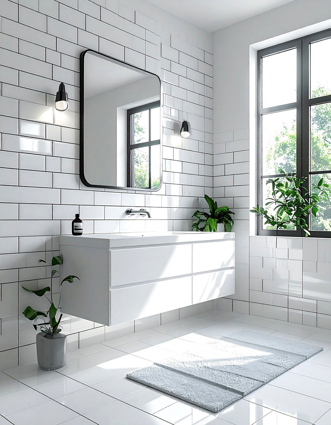 White stacked subway tile with black grout - 30 stacked subway tile bathroom ideas
