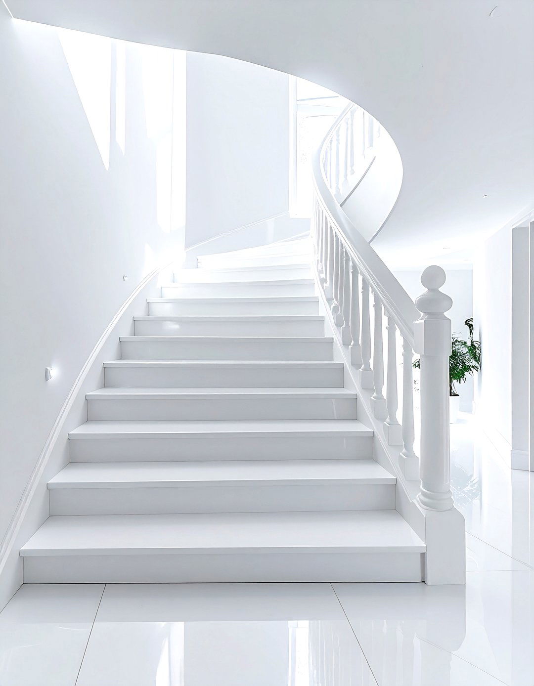 White staircase - 30 all white decor ideas