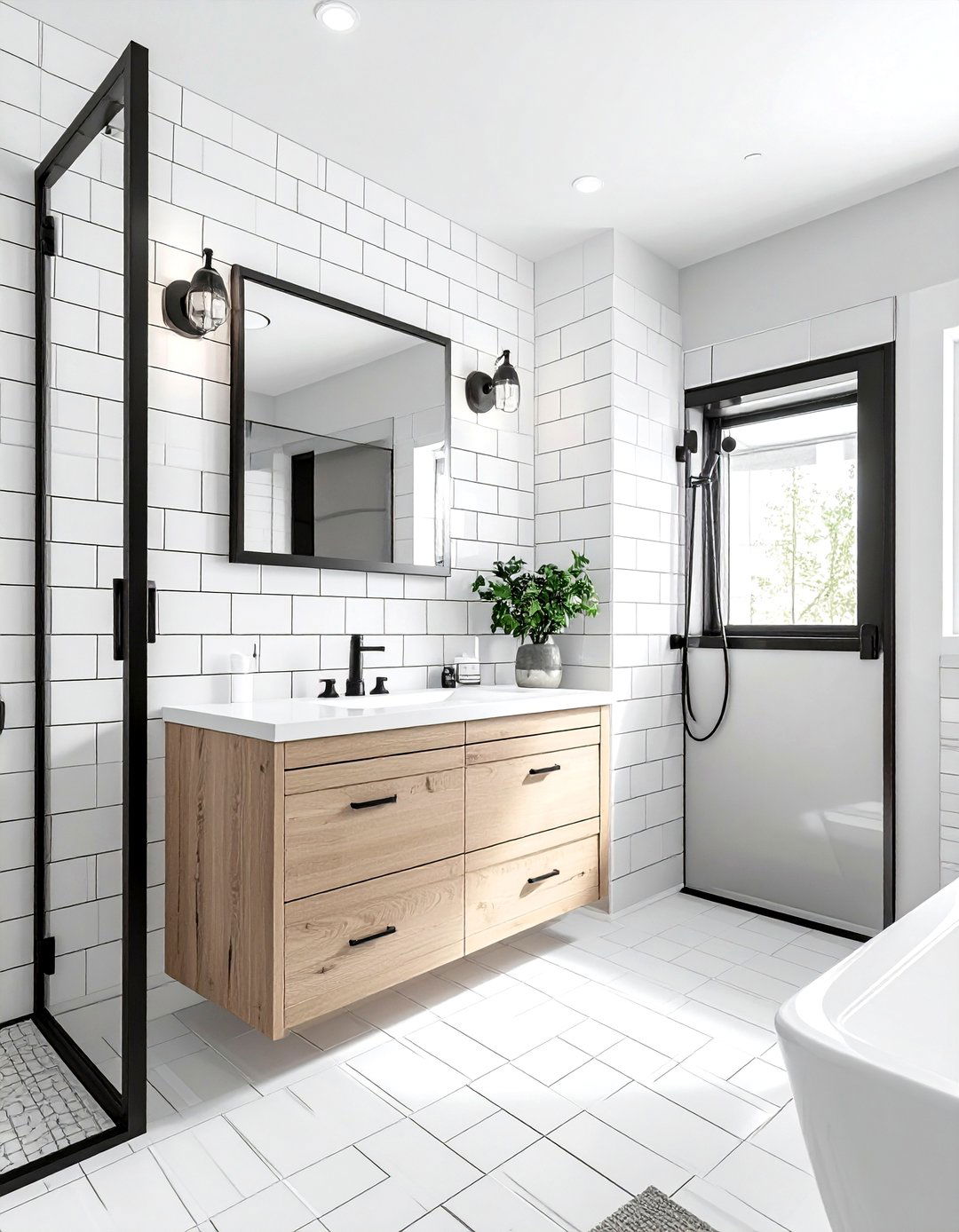 White subway tile black grout - 30 subway tile bathroom ideas