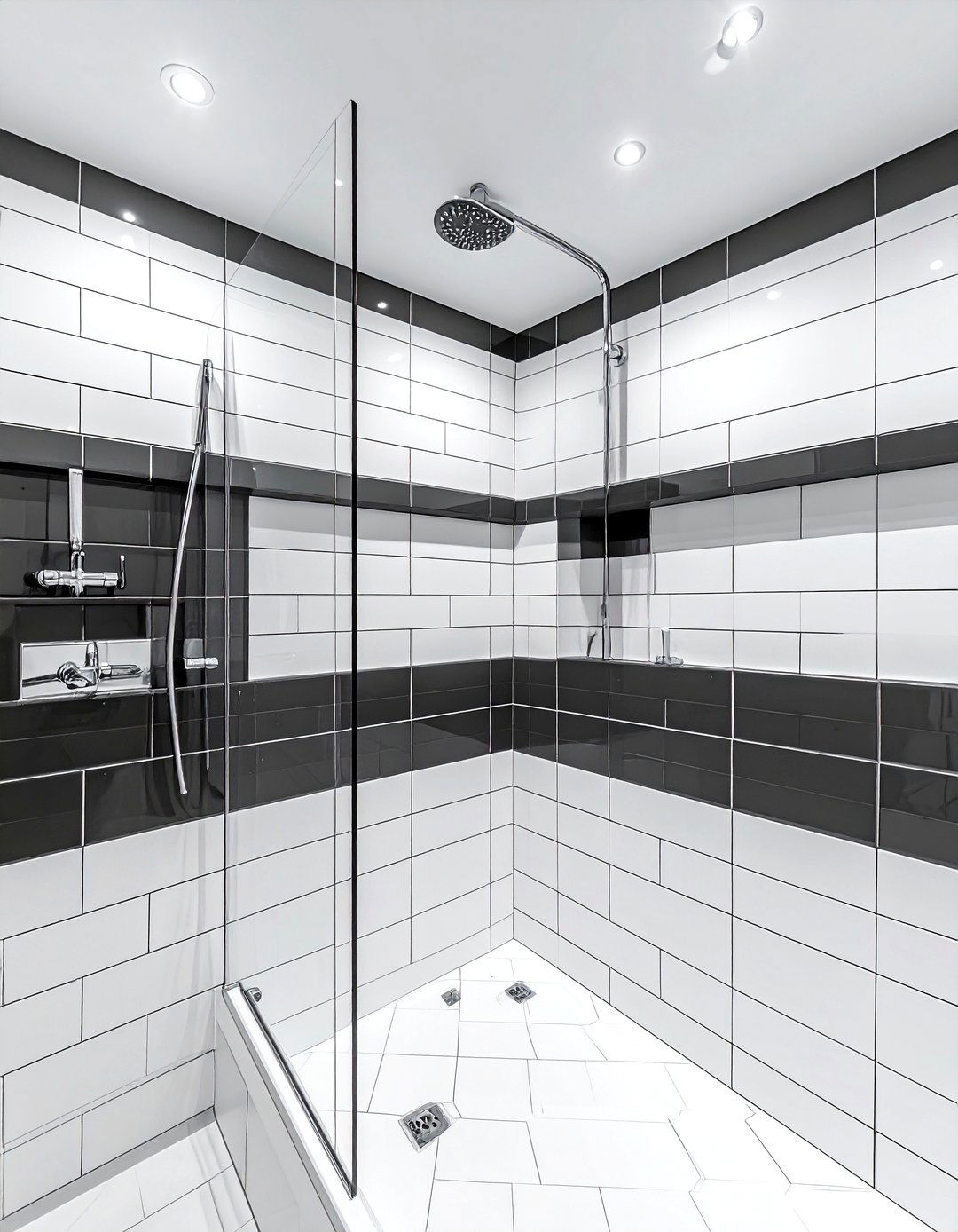 White subway tile charcoal grout - 30 charcoal and white bathroom ideas