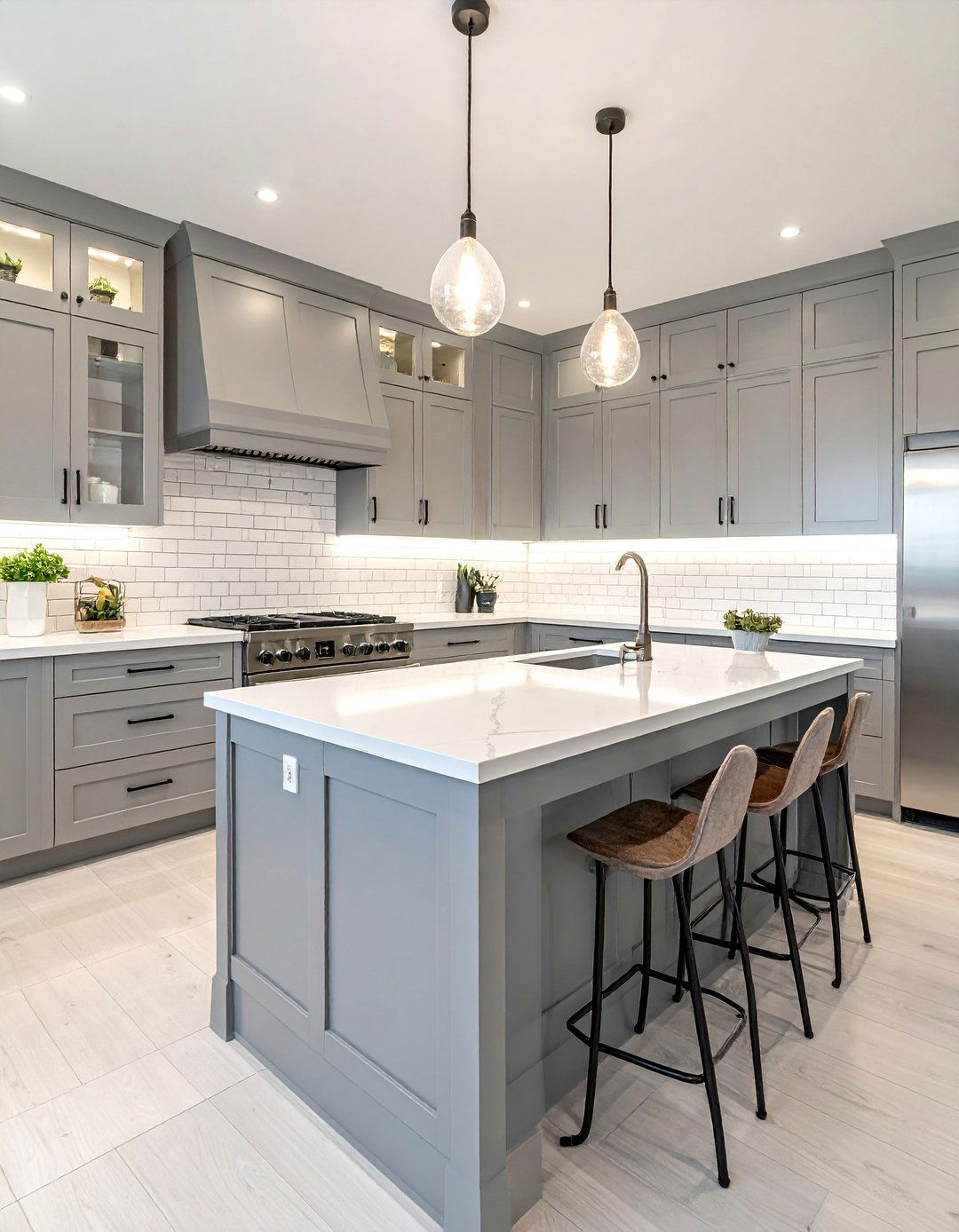 White subway tile gray cabinets - 30 white subway tile kitchen ideas