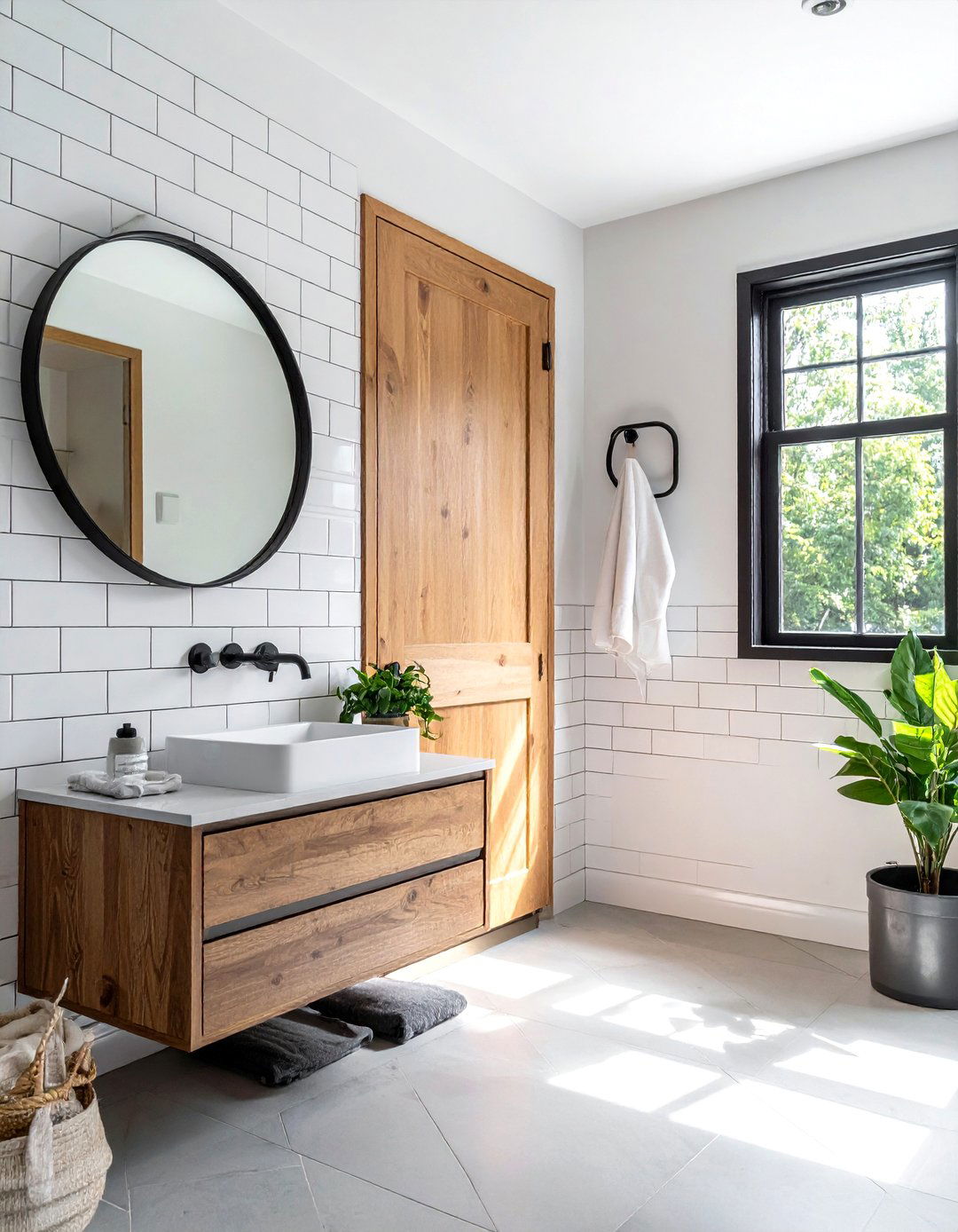 White subway tile wood vanity - 30 white and wood bathroom ideas