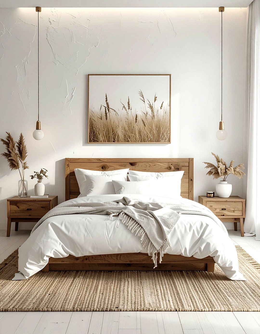 White textured wallpaper - 30 bohemian white bedroom ideas