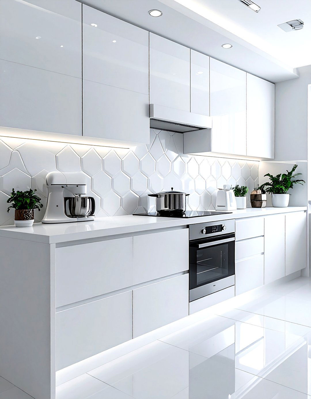 White tile backsplash - 30 all white decor ideas