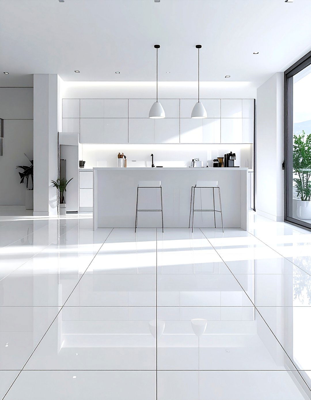 White tile floor - 30 white kitchen decor ideas