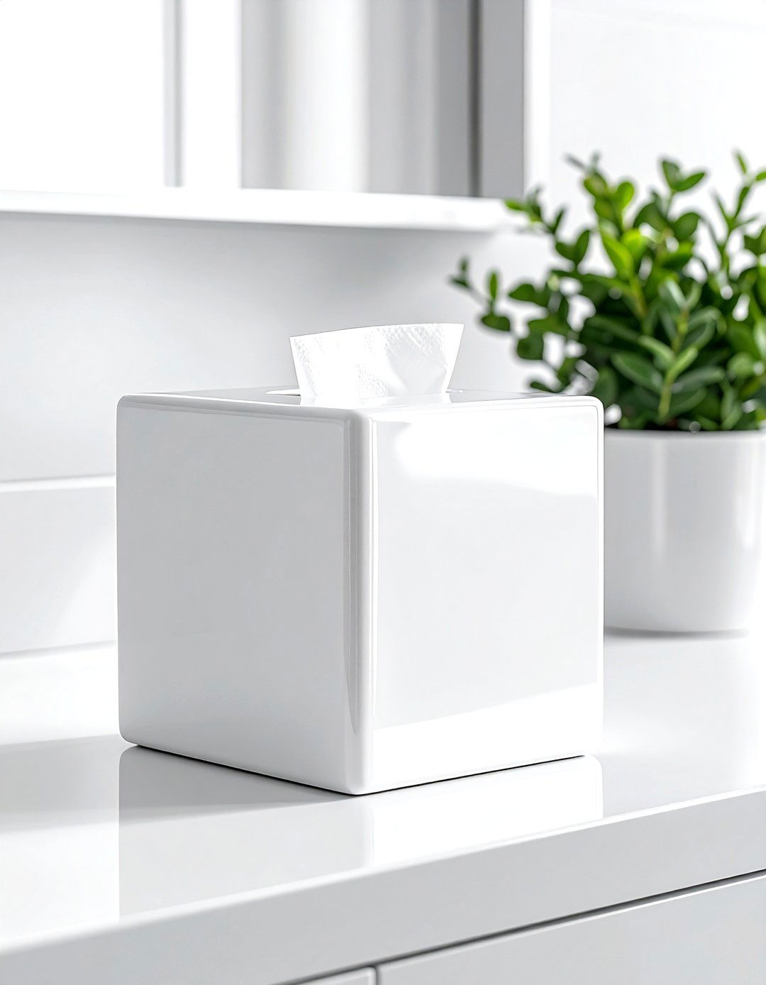 White tissue box cover - 30 white bathroom accessories ideas