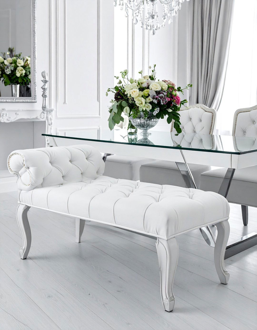 White tufted bench - 30 tufted banquette dining ideas