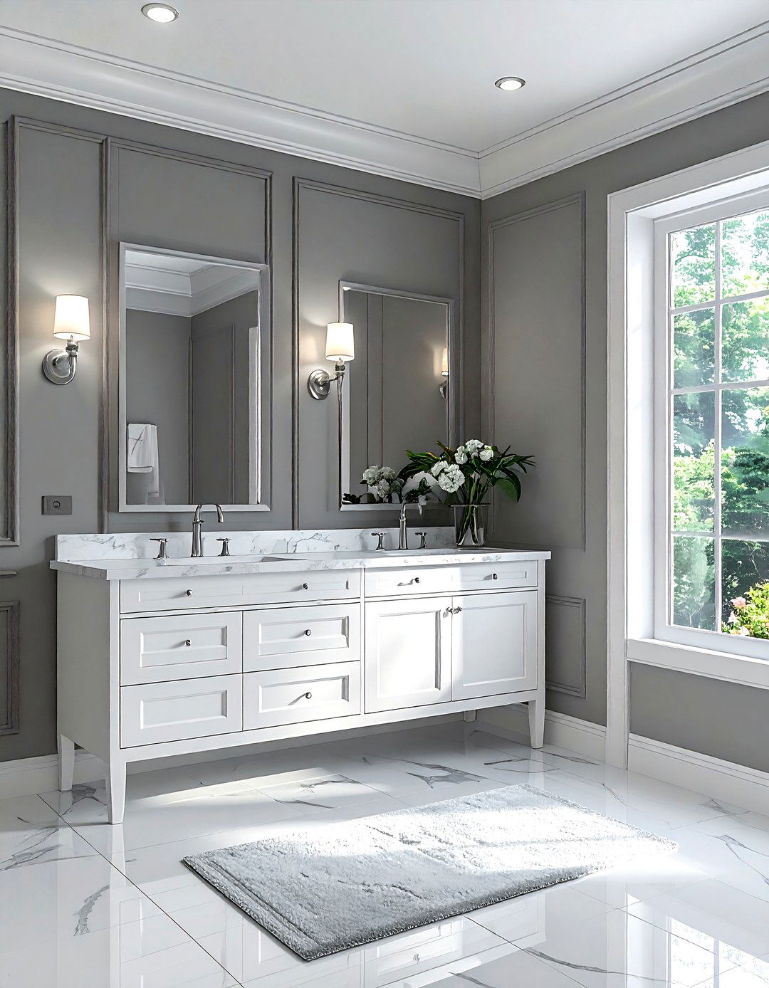 White vanity grey bathroom - 30 grey and white bathroom ideas
